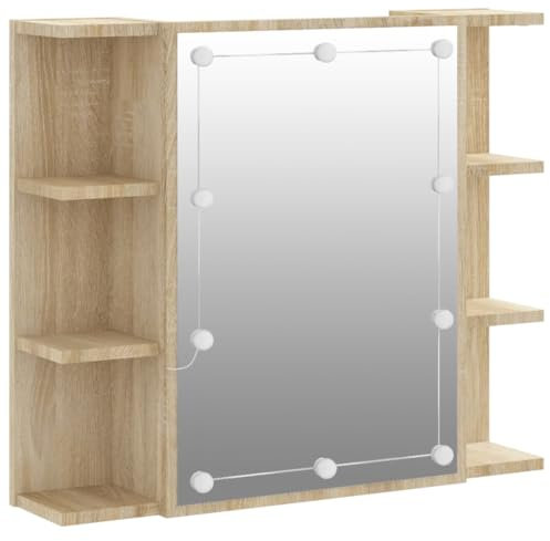Genérico Wenjingqi 808876 Spiegelschrank mit LED-Lichtern, Sonoma-Eiche, 70 x 16,5 x 60 cm, Braun