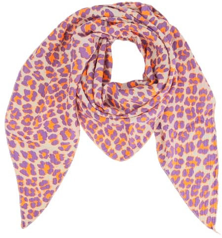 Damen Musselin Halstuch Made in Italy mit Leo Love Happy– Leichtes Dreieckstuch für Frühling & Sommer, Baumwolle, ca.195x85 cm (Neo Leo: Lila Orange)