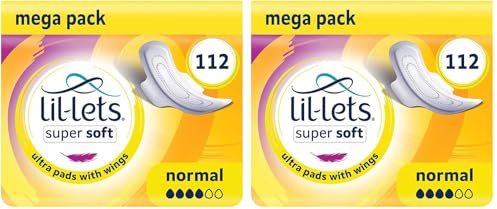 Lil-Lets Super Soft Ultra Thin Period Pads-112 Count, Normal Absorbency, with Wings, (Packs of 8) 14 Pads-Bulk Pack, Light to Medium Period Flow, Unscented and Chlorine Free, Regular Sanitary Towels