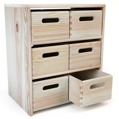 TIDYNI Spielzeugregal Kinderzimmer aus Holz – FSC®-zertifiziertes Aufbewahrungsregal für Spielzeug, Bücher & Kinderzubehör – Kinderregal mit Boxen für Ordnung im Kinderzimmer (44x30x50 cm) | SHELF