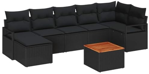 vidaXL Gartensofa-Set mit Kissen 8 pcs Schwarz Poly-Rattan, Modulares, Robustes, leichtes, UV-beständiges Outdoor-Sofa, gemütliche Terrasse, Flexibler Garten Lounge