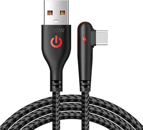 Ceprznvey Fast Charging Type C Charger Cord, 120W Fast ChargingCable, 90 Degree Braiided USB C Charger, Sturdy 1m Cable, Compatible for Phones, Laptops, Tablets, RapidPower Delivery