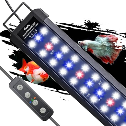 Pawfly 18 W Aquarium LED Light for 60 to 75cm Extendable Fish Tank Light with Full Spectrum Brilliant White Blue Red Lights with Daytime & Night Modes Timer Auto On/Off Adjustable Brightness