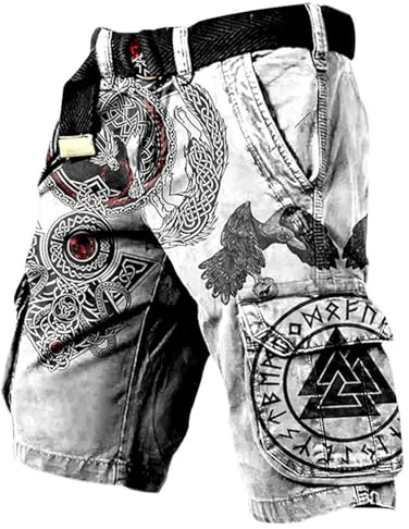 Herren Shorts Wikinger Tattoo 3D Druck nordische Mythologie Mode Wander Cargohose Sommer Reise Strandhose