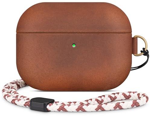 Rixeny Echt Leder Hülle für Apple AirPods Pro 2/1 Schutzhülle, Dunkelbraun | Vintage-Stil Echt LederHülle case, mit Handschlaufe, Dunkelt mit Patina, Kompatibel mit MagSafe, Einfach tragbar