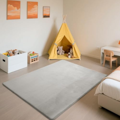 SETHEPACE Krabbelmatte Baby, 3CM Dicker Spielmatte (Silbergrau, 150x150CM) | Luxuriöser Komfort, Langlebigkeit, Haarabweisendes Enges Geflecht, Rutschfeste Unterseite, Weich Babyteppich für Schlafzimmer