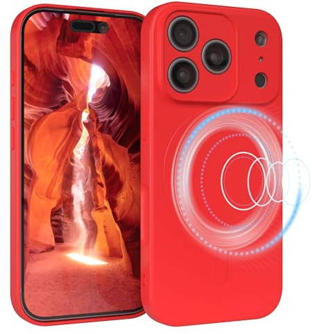 EAZY CASE - Silikonhülle magnetisch für iPhone 17 Pro Hülle Silikon Rot weich stoßfeste Magnet Handyhülle Schutzhülle mit Kameraschutz Dünn Schutz Cover TPU Bumper in Mattrot