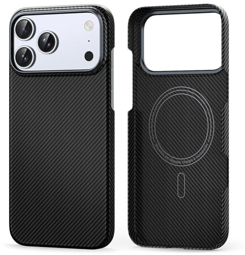 Lanhiem Hülle für iPhone 17 Pro Max Handyhülle aus 600D Aramidfaser Kompatibel mit Magsafe [Ultra Dünne] Magnetische Schutzhülle für iPhone 17 Pro Max, Hüllenlosem Gefühl, Angenehmem Griff, Schwarz