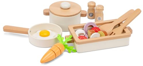 Woet® Set de Cuisine en Bois pour Tout-Petits – Jouet de Cuisine FSC 20 Pièces avec Casseroles, Poêle, Légumes et Œuf – Nourriture Factice – À Partir de 2 Ans – Cadeau pour Enfants