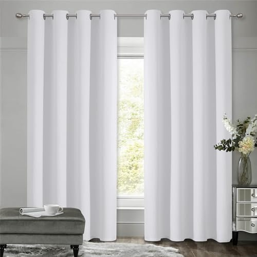 VEHEDE Verdunkelungsvorhänge mit Ösen Vorhang Blickdicht Thermovorhang Kälteschutz Gardinen Schlafzimmer, 2er Set H175x B140 cm, Blackout Thermal Curtains Grau-weiß Vorhänge Wohnzimmer