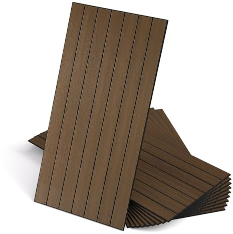 WADILE Panneaux Muraux à Lattes Bois Autocollants 30×60 cm – Panneaux Muraux Décoratifs en PVC Insonorisants pour Salon et Chambre – Lot de 10