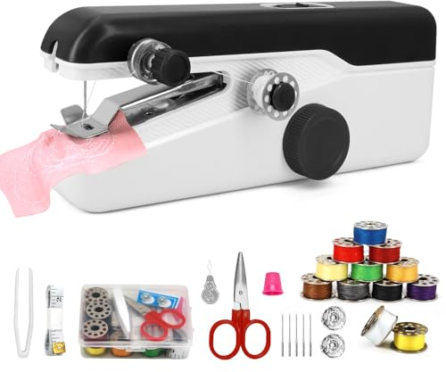 Ykall Máquina de Coser Portátil con Velocidad para Principiantes | Velocidad ajustable (rápida/lenta), Alimentación por pilas AA o USB, Diseño compacto, Ideal para ropa, vaqueros y DIY