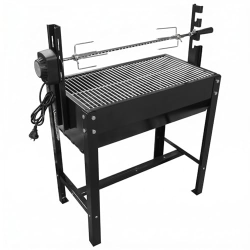 KESOTO Outdoor Rotating Grill Cooking Grill Rotisserie Barbecue Iron Body With Raised Spit System Ventilated Fire Chamber, C03 Elevated Charcoal Grill Plug-in Model