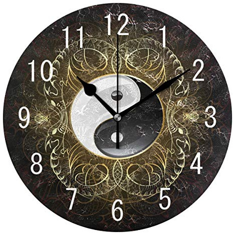 Use7 Home Decor Chinesische Yin Yang stilvolle runde Acryl-Wanduhr nicht tickend leise Uhr Kunst für Wohnzimmer Küche Schlafzimmer