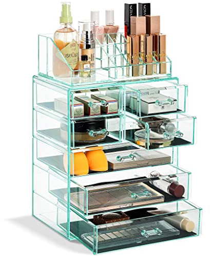 Sorbus Kosmetikkoffer, für Make-up und Schmuck, geräumiges Design, ideal für Badezimmer, Kommode, Waschtisch und Arbeitsplatte (4 große, 2 kleine Schubladen, blaugrün)