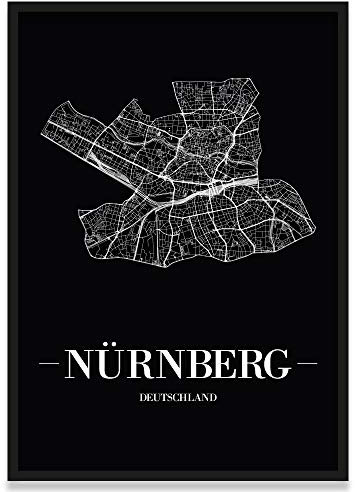 JUNIWORDS Stadtposter, Nürnberg, Wähle eine Größe, 21 x 30 cm, Poster mit Rahmen, Schrift A, Schwarz