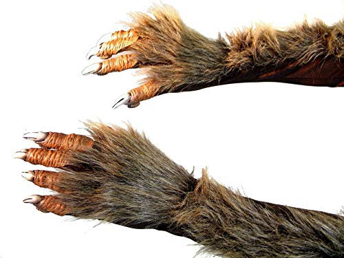 shoperama Lange Werwolf Handschuhe mit Krallen und Fell Krallenhand Klauen Dämon Monster Kostüm-Zubehör