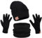 Petrunup Mütze Schal Handschuhe, Winter Slouch Beanie Nackenwärmer und Touchscreen Handschuhe Herren mit Fleecefutter, Schwarz