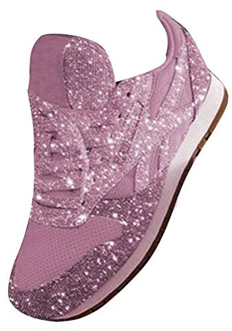 ORANDESIGNE Basket Femme Compensee Chaussures de Course Sport Fitness Sneakers Talon de 7 cm Rose 43 EU