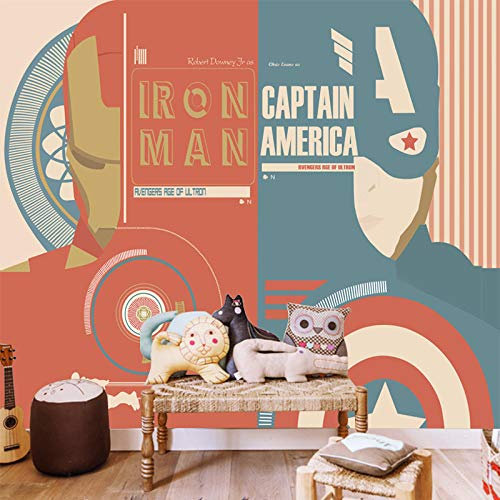 Enfants Chambre Papier Peint Garçon Chambre de Bande Dessinée Revêtement Mural Iron Man Murale 3D Spiderman Avengers Papier Peint Papier Peint 3D Salle de séjour Chambre à coucher-250cm×170cm