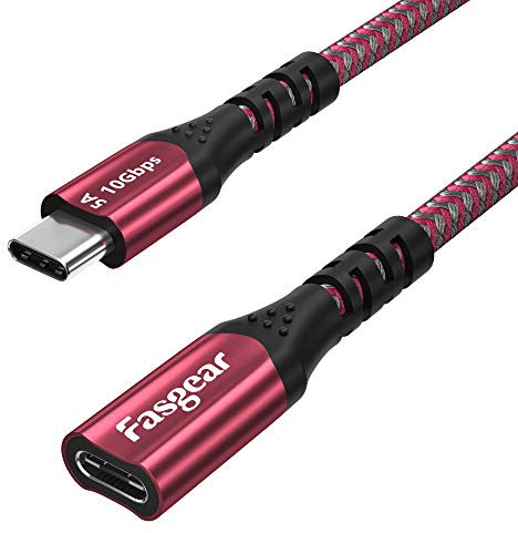 Fasgear USB C Extension Cable 10Gbps USB 3.1 Gen 2 Type C Male to Female Cord Support 4K Video Output Compatible for Thunderbolt 3 port,Mac-Book Pro,Dell XPS,Switch,USB-C Hub,PS VR2(1.6ft, Red)