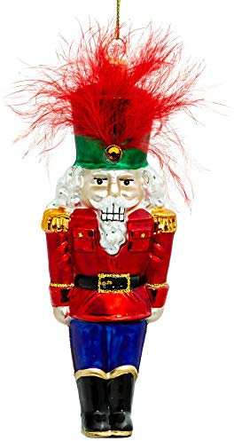 SIKORA Nußknacker mit Federschmuck besondere Weihnachtskugel Glas Christbaumschmuck Deko Figur Weihnachten Anhänger Ornament - Meisterstücke - BS712, Variante:rot - blau -grün