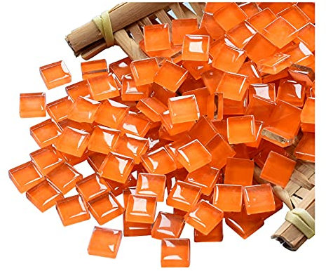 Lot de 100 carreaux de mosaïque en cristal orange foncé pour travaux manuels, cadres photo, bijoux, sous-verres - 1 x 1 cm
