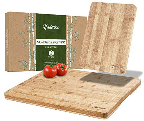 Hadewoo - Schneidebrett aus Holz im [2]er Set – FSC-zertifiziert – Verschiedene Brettgrößen und Einkerbungen (Holz)