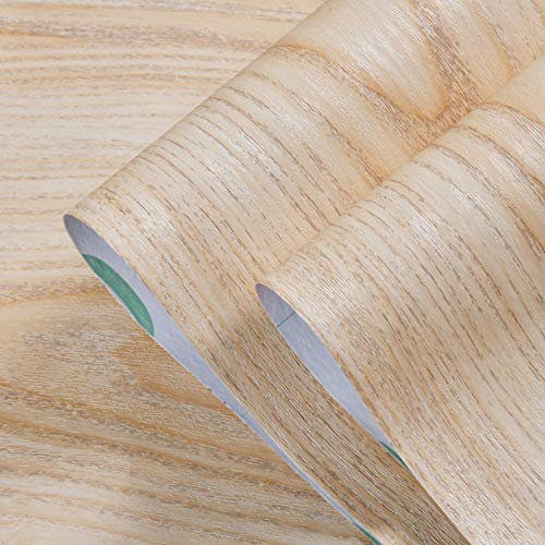 Olymajy pellicule de vinyle en bois, vynil adhesif, Autocollants auto-adhésifs de meubles de 3 mx 40 cm, rouleau de papier peint décoratif imperméable de bricolage(Brun clair)