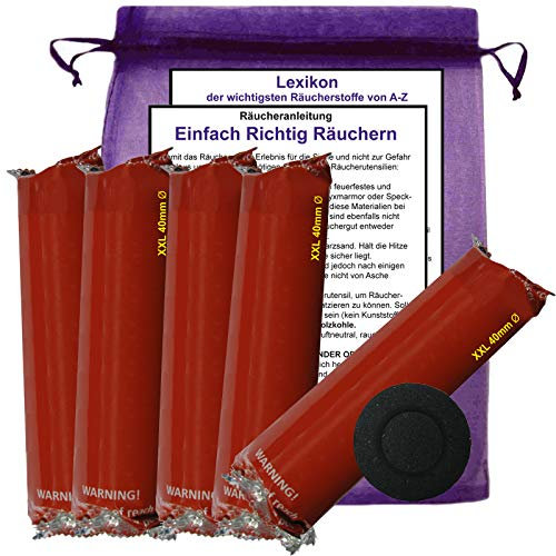 RÄUCHERKOHLE groß 50x RÄUCHERN 7-TLG Set Premium Schnellzünder 40mm Ø für JEDES Räucherwerk. Rauchfrei, rußfrei, geruchsneutral. Lange Brenndauer. Räucheranleitung, Stofftäschchen 95840-KL5