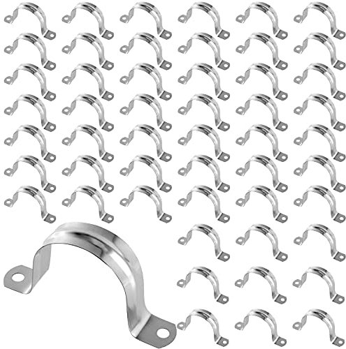 HAKZEON 200 PCS 2 Inches M50 Rigid Pipe Strap, Two Hole Stainless Steel U Bracket Tension Clips, Robust Tube Strap Clamps for Securing Pipe Cable Hose on Many Surfaces