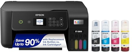 Epson EcoTank ET-2800 Wireless Color All-in-One Cartridge-Free Supertank with Scan and Copy, The Ideal Basic Home Printer - Black