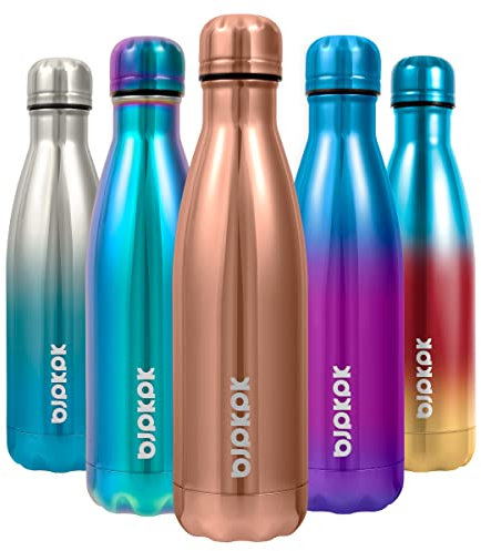 BJPKPK Stainless Steel Water Bottles 17oz Insulated Water Bottle Keep Cold And Hot, Shining Rose Gold