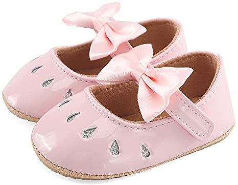 LACOFIA Ballerine Neonata con Suola Morbida Antiscivolo Scarpe Primi Passi Bowknot per Bambina Rosa 3-6 Mesi