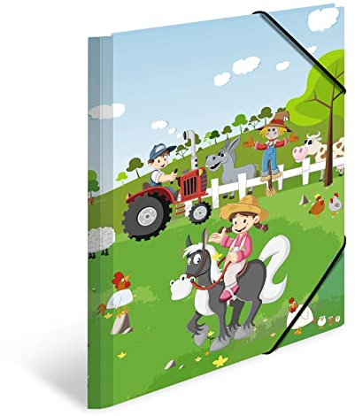 HERMA Sammelmappen A3 Bauernhof Set, 3 Stück, Eckspanner-Mappen aus Pappe mit Kindergarten Motiv, Gummizug, Innenklappen und Innendruck für Jungen, Mädchen und Kinder