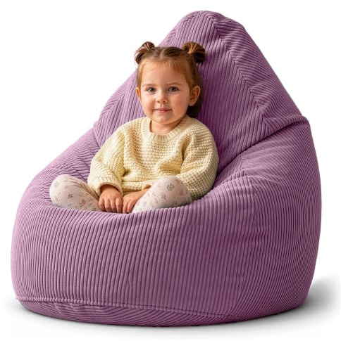 DreamRoots Sitzsack Kinder Cord 70x70x105 cm, Plum Smoothie | Bean Bag Chair, mit Füllung, Lehne & Bezug, Kindersitzsack für Mädchen & Jungen, Kinderzimmer