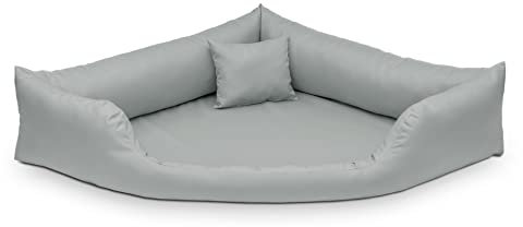 Juelle Hundebett aus Kunstleder - Eckig, Mittlere und große Hunde, Kuscheliges Kissen, Sofa Gabi M-XXL (140x140cm, Helle Asche)