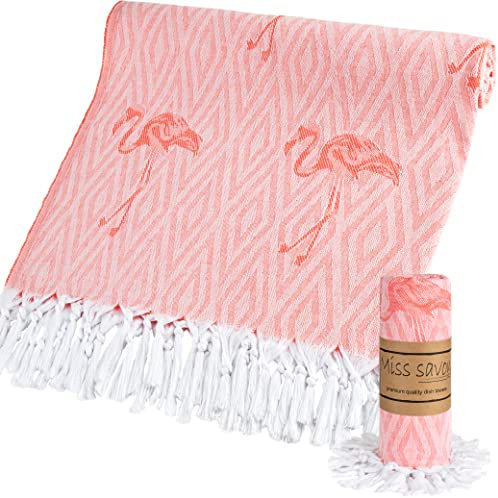 Miss Savon Strandtuch XXL – Flamingo Saunahandtuch Baumwolle| 100 x 200 cm | Saunatuch Handtücher Groß Decke für Sport Fitness Sauna Yoga Matte Badetuch Sporthandtuch (Lachsrosa)