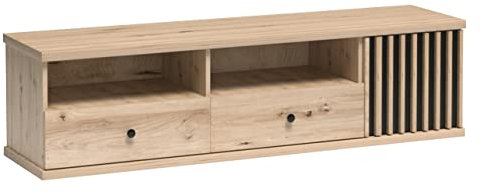 Mirjan24 TV Lowboard Weren WE06 mit 2 Schubladen, Tür und Facher, gedämpftem Schließsystem, Fernsehschrank, Fernsehtisch, Sideboard, TV Schrank (Artisan/Schwarz + Artisan Lamellen)