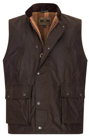 WALKER AND HAWKES - Gilet da uomo Winchester in cotone cerato con molte tasche per campeggio all'aperto, escursionismo, viaggio, marrone, Marrone, XXL
