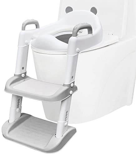 Potty Training Seat with Ladder Foldable Toilet with Splash Guard Non-Slip Potty Chair for Kids Toilet Seat with Step Stools (Gray)