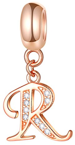 Oro rosa Lettera R Charms, iniziale R Alfabeto Beads si adatta Pandora DIY Bracciali -925 Sterling Silver Letra Dangle CZ Birthstone Collana Pendente, per la pensione/nonno/nonna regali
