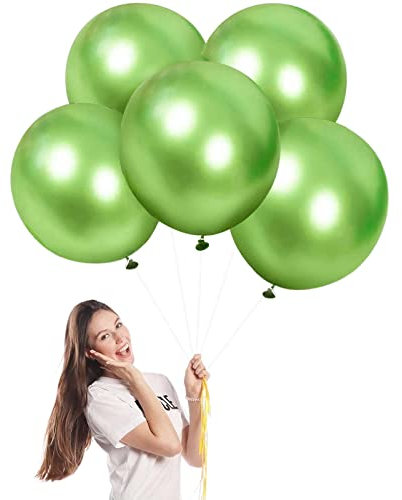 Luftballons Metallic Fruchtgrün Groß 45cm/18 Zoll für Party Glänzende,5 Stück Riesen Metallisches Chrom Latex Luftballons XXL Runde Helium Ballons für Geburtstag,Hochzeit,Babyparty Weihnachts Dekor