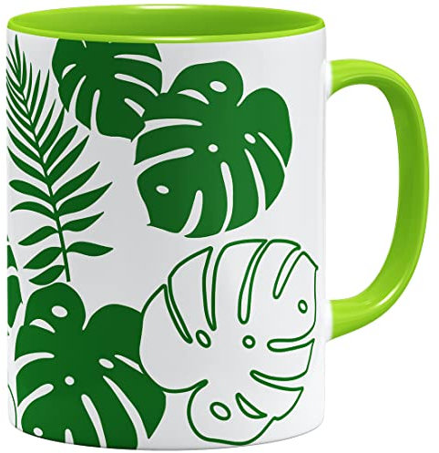 OM3® Monstera Leaf Tasse Pflanze | Keramik Becher | 11oz 325ml | Beidseitig Bedruckt | Hellgrün