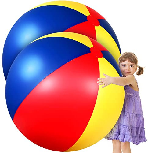 2 Stück riesiger Strandball, 101.6 cm, großer Strandball, Regenbogenfarbe, riesiger, aufblasbarer Ball, Jumbo, übergroße Kunststoffbälle für Sommer, Strand, Pool, Party, Mädchen, Erwachsene