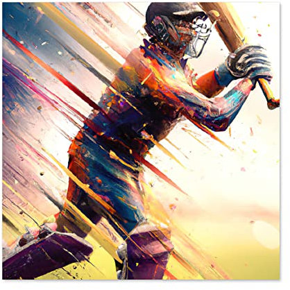 Artery8 Cricket-Schlagmann schwingt Action-Sport-Splatter Ungerahmter großer Druck 61x61 cm