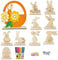 Mecctuck 66 Stück Ostern Basteln Holz Set, DIY Osterhase Deko, Hasen aus Holz zum Bemalen, Osterhase Holzhuhn Holzeier mit Bunte Mini Pompons und Kulleraugen, Osterhase Bastelsets für Kinder