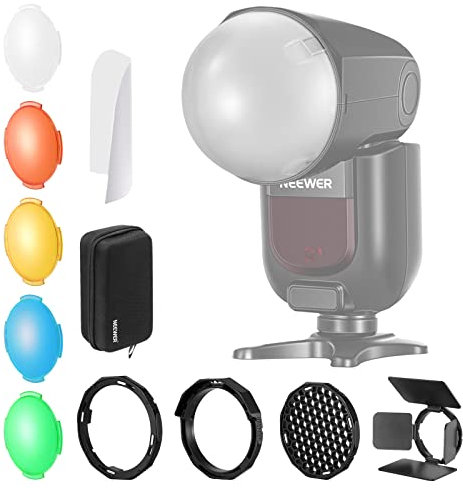 NEEWER Rundkopf Blitzzubehör Kit für Z2 Z1 Speedlite, inkl. Schutztür, Gitter, Filter, Dome Diffusor, Diffusorplatte, Bounce Diffusor, GM-M1