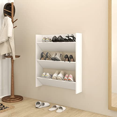 homiuse Wand Schuhschrank 80x18x90 cm mit 3 Kippböden Schuhregal Wandbefestigung Weiß Schuhbank Shoe Rack Schuhkipper Schuh Regal Schuhschränke Schuhregale Schuhaufbewahrung Holzwerkstoff