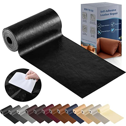 YAFLC kunstleder selbstklebend Helles Schwarz, 10 x 160cm leder patch selbstklebend, kunstleder reparaturset für couch Sofa Autositz Möbel Leder Reparatur Jacken und Renovierung